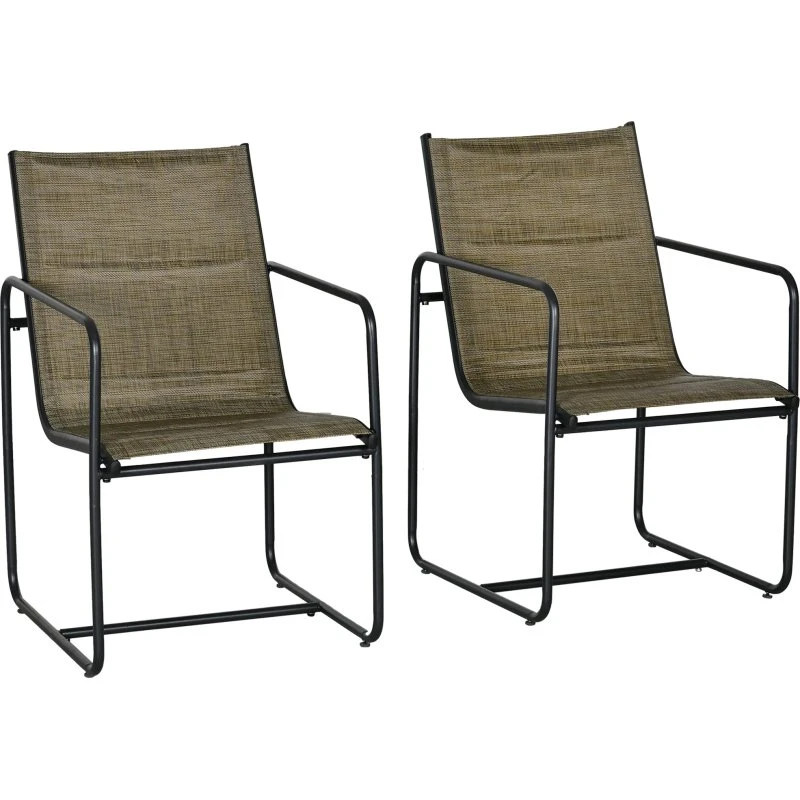 Outsunny Gartenstühle 2er-Set, Braun, Stahl, Mesh, 54x66,5x88 cm