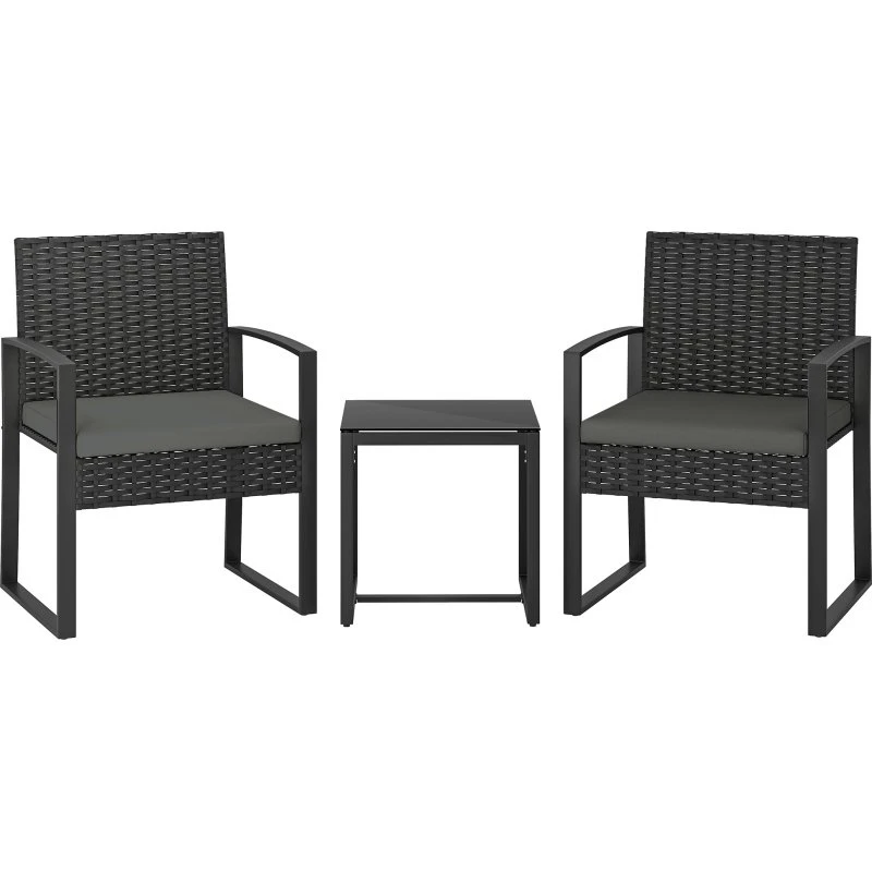 Outsunny Rattan Bistroset 3er Set dunkelgrau
