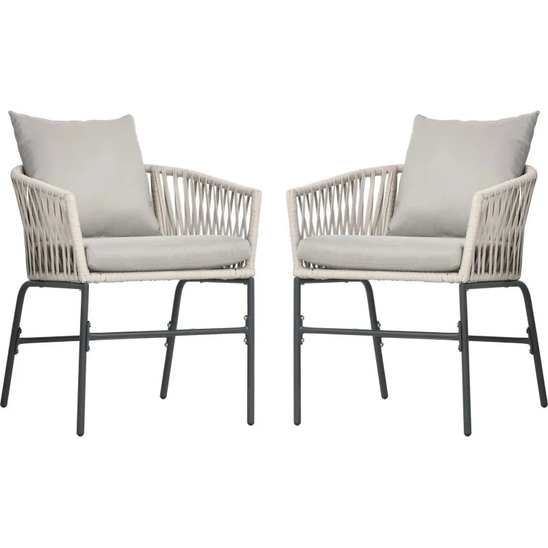 Outsunny Gartenstühle 2er-Set Boho-Stil Beige