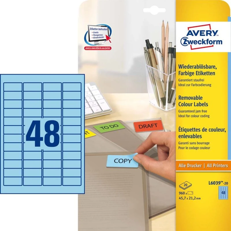 Avery Zweckform Etiketten 45,7x21,2 mm blau, 960 St.