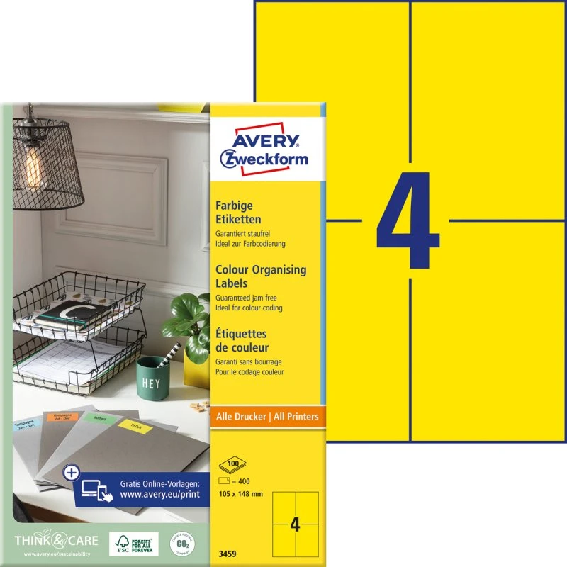 Avery Zweckform 3459 Gelb 105x148 mm, 400 Etiketten