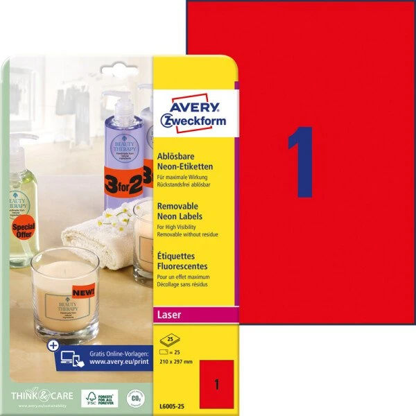 AVERY Zweckform Stick&Lift Etiketten rot 210 x 297 mm