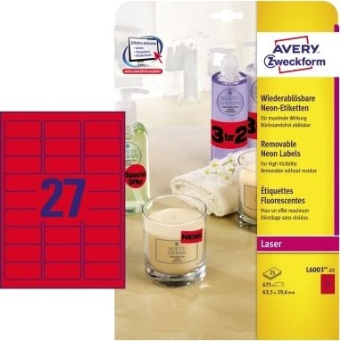 Avery Zweckform Neonetikett 63,5 x 29,6 mm rot