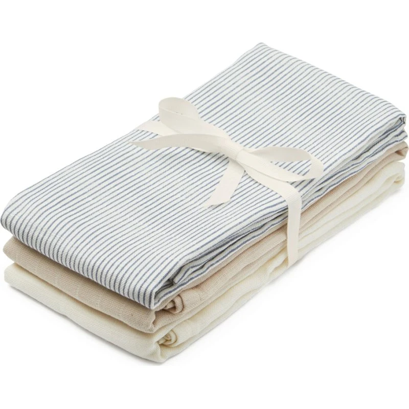 Cam Cam MULLTUCH 3er-Pack GOTS Classic Stripes Blau/Praline/Creme-Weiß