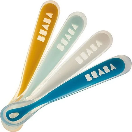 Béaba Erster Silikonlöffel 4 Stück, Khaki, Blau, Weiß, Marineblau