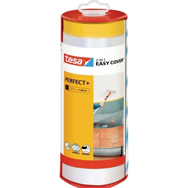 tesa Easy Cover Perfect+ 33 m x 1,40 m Gelb, Transparent