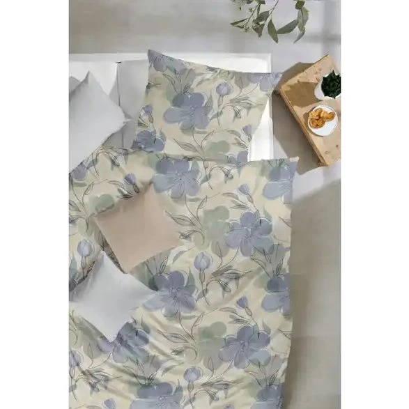 Primera Feinbiber Bettwäsche 155x220 cm Blumen Aquarell blau sand taupe