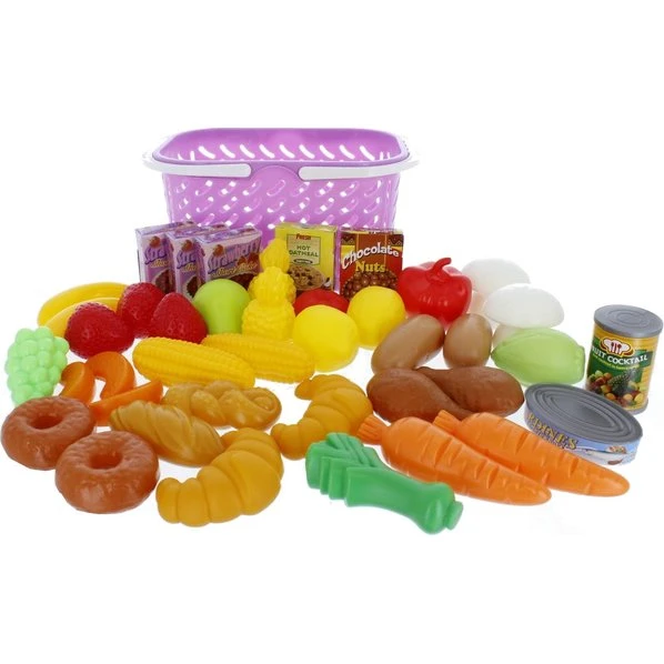 Besttoy Einkaufskorb mit 40 Spielzeug-Lebensmitteln