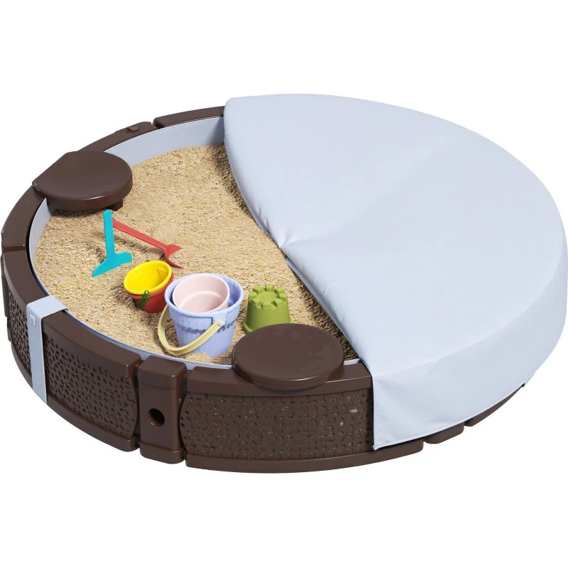 AIYAPLAY Runde Sandkiste mit 3 Sitzen, 300 kg Sandkapazität