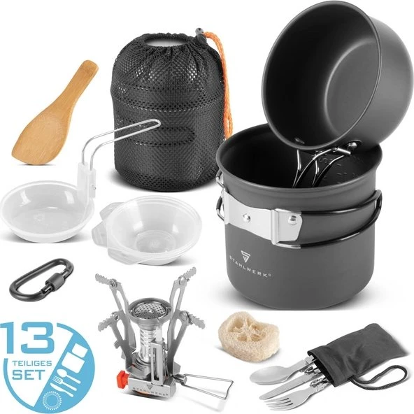 STAHLWERK Camping Kochgeschirr-Set Alu Gaskocher