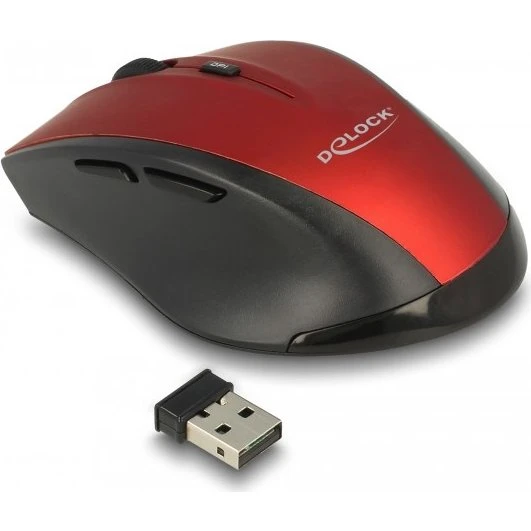 Delock Ergonomische 5-Tasten-Maus 2,4 GHz kabellos schwarz/rot