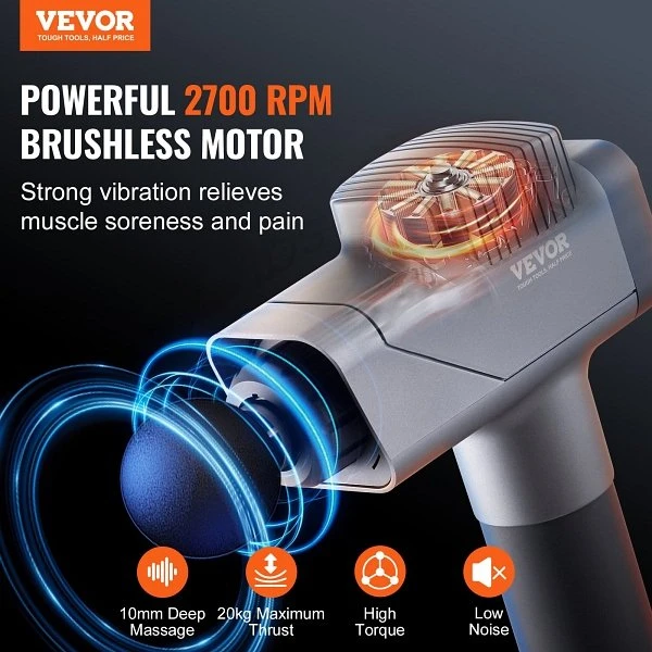 VEVOR 35W Massagepistole 8 Geschwindigkeiten 6 Köpfe JMQ3200RPM