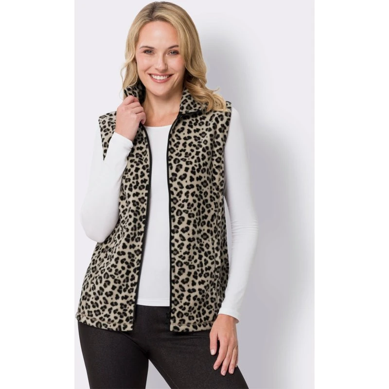 Classic Basics Fleece-Weste sand-schwarz-bedruckt