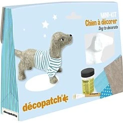 Décopatch Mini-Kit Dackel, 13,5 cm, Blau-Weiß kariert & Grau