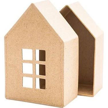 Pappmaché-Haus Schachtel, 5 cm tief, naturbelassen oder bemalbar