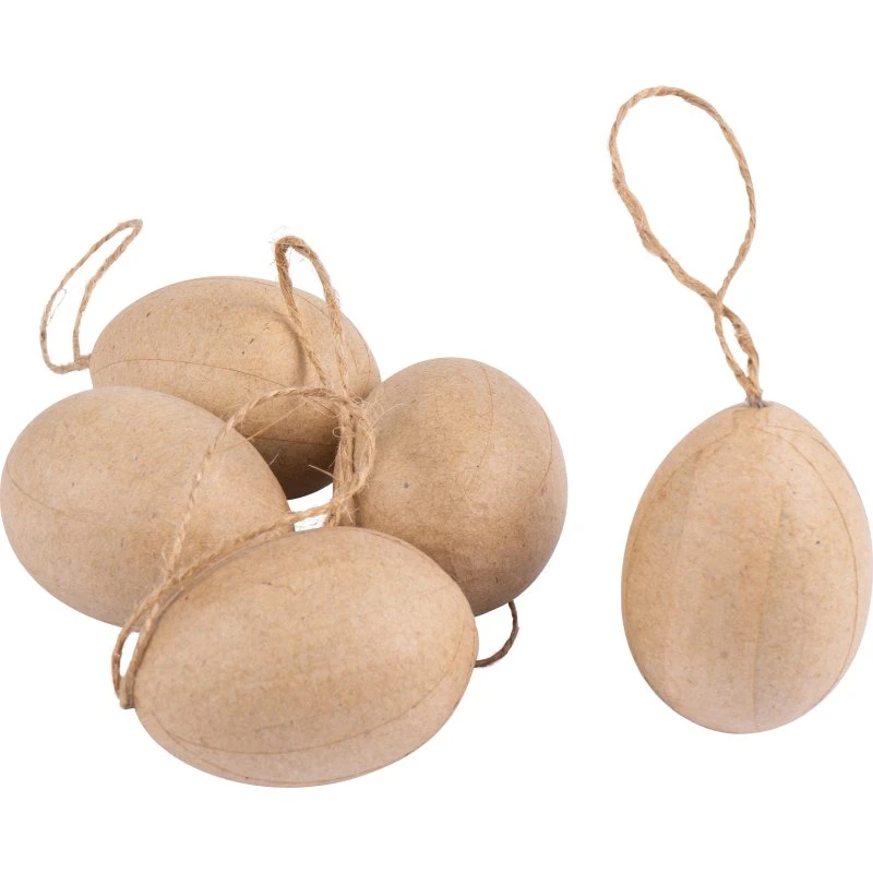 Pappmaché-Eier 5er-Set mit Aufhänger, 4 cm Ø, braun