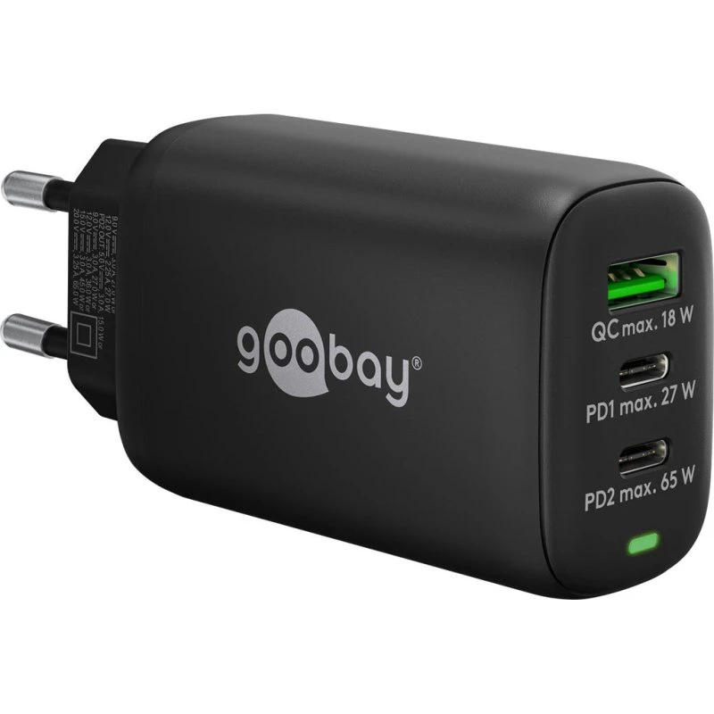 Goobay USB-C PD GaN 65 W 3-fach Ladegerät schwarz