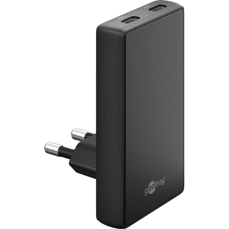 Goobay 75725 USB-C PD GaN Dual-Ladegerät 90° Flat 65 W schwarz