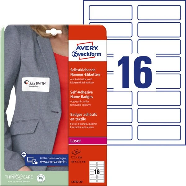 AVERY Zweckform L4783-20 Namensetiketten 88,9 x 31 mm weiß