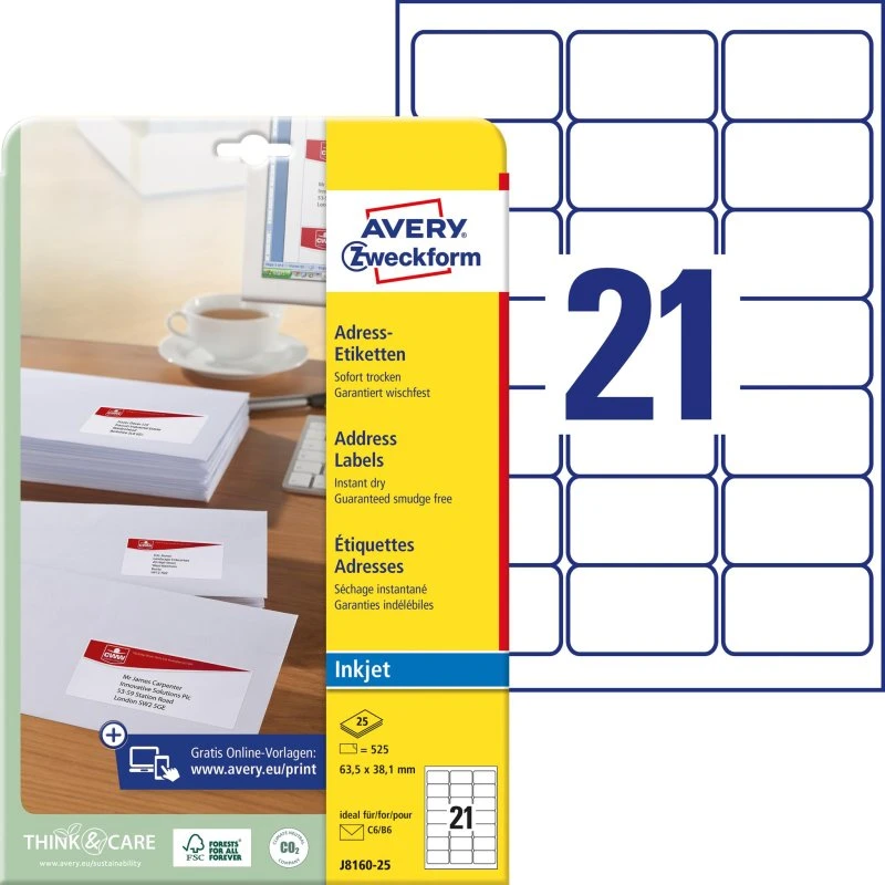 Avery Zweckform J8160-25 Adressetiketten 63,5 x 38,1 mm