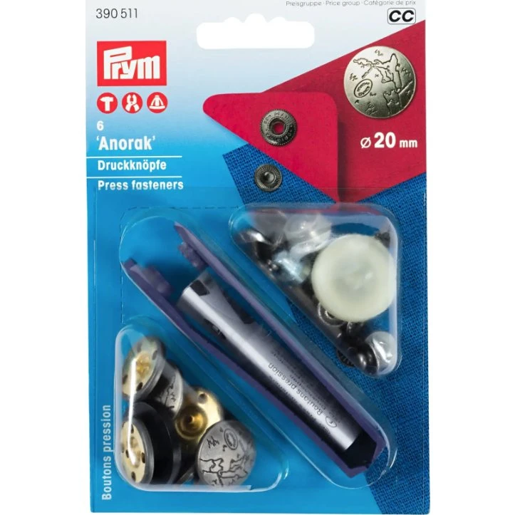 Anorak Design Druckknöpfe mattsilber 20mm, 6 Stück