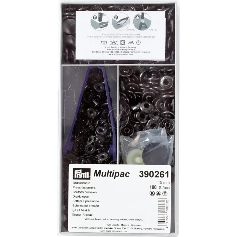 Nähhfrei-Druckknöpfe Anorak 15 mm brüniert