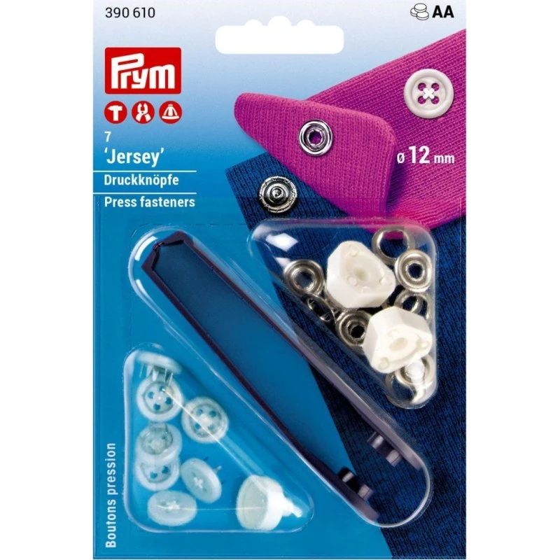 Nähfrei-Druckknopf Jersey, 12 mm, weiß, Annähoptik