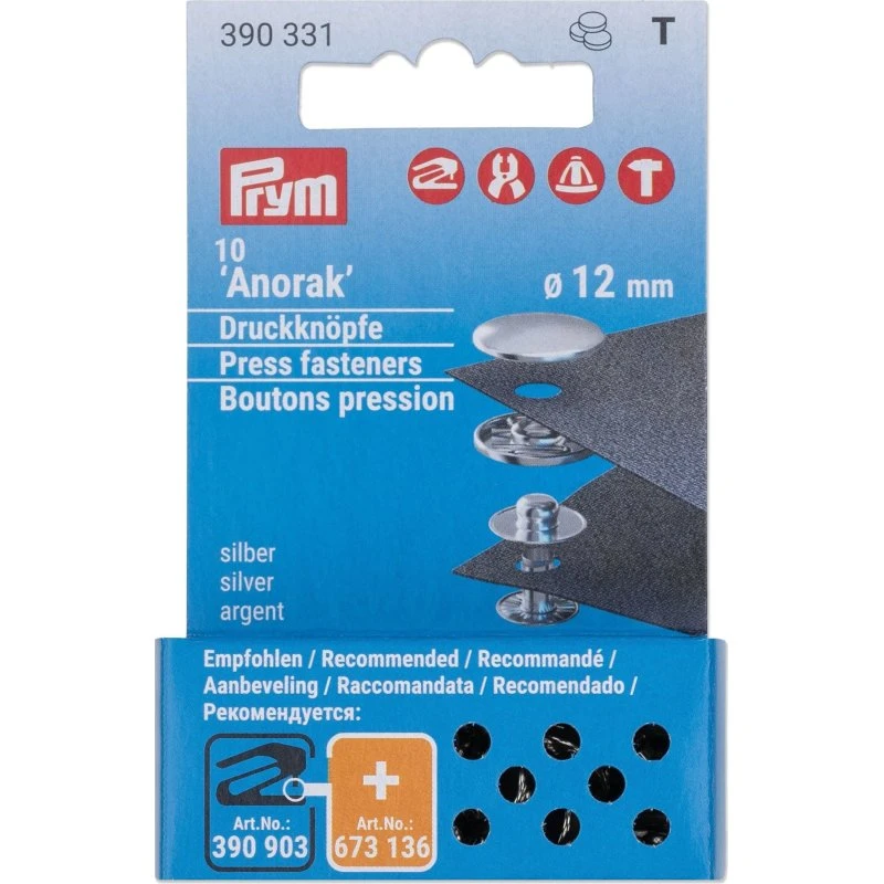 Prym Nähfrei-Druckknöpfe Anorak 12 mm silber