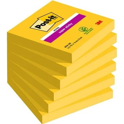 3M Post-it® Super Sticky Notes Gelb 76x76 mm, 6 Blöcke à 90 Blatt