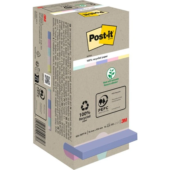 Post-it Recycling Notes 76 x 76 mm, 100 Blatt, mehrfarbig