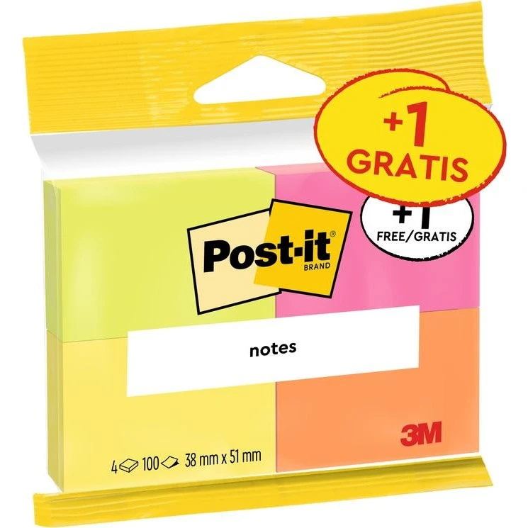 Post-it® Notes Neonfarben 38x51 mm, 4 Blöcke
