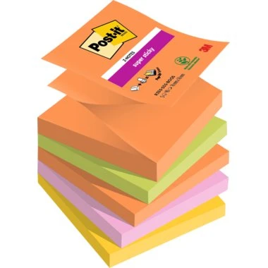 Post-it Super Sticky Z-Notes Boost, 76 x 76 mm, 5x90 Blatt, sortiert