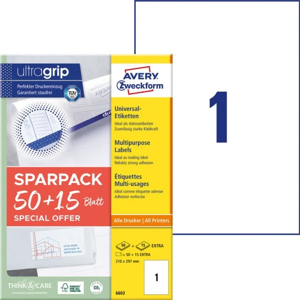 Avery Zweckform Universaletikett 210x297 mm weiß 65 Blatt