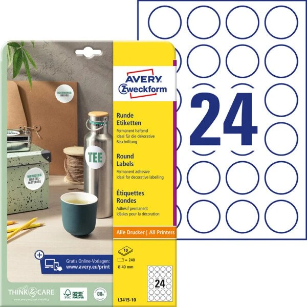 AVERY Zweckform Etiketten 40 mm, weiß, 240 Stück