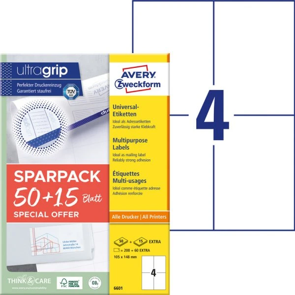 Avery Zweckform 6601 Etiketten 105x148mm weiß 260 St.