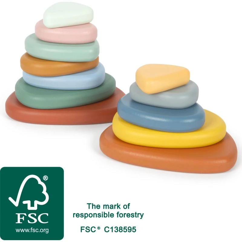 Montessori Balancierspiel Flusssteine FSC 100% – 12 Holzsteine