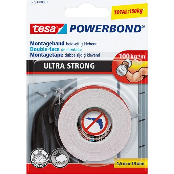 tesa Powerbond ULTRA STRONG 1,5 m x 19 mm weiß