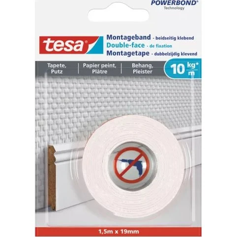 tesa Montageband 1,5 m x 19 mm, weiß, bis 10 kg/m
