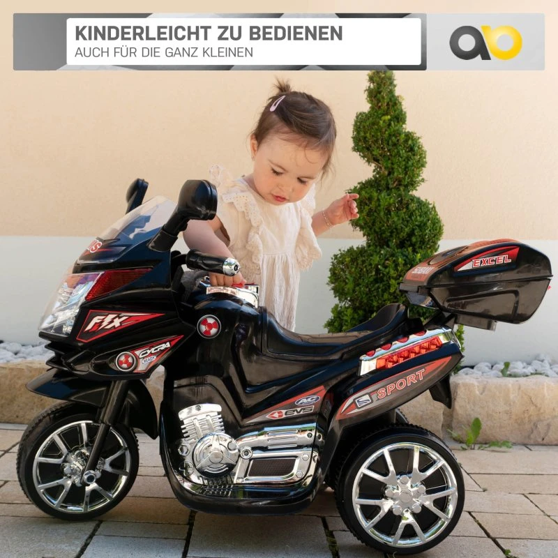 C051 Kinder-Elektro-Motorrad, 12 W, LED, 2-Gang, Schwarz/Rot/Silber