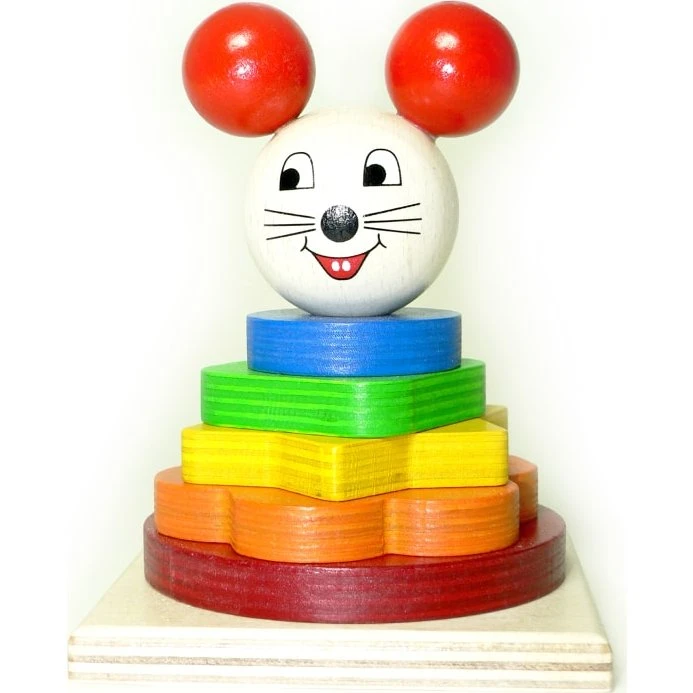 Maus Stapelturm aus Buchenholz, 90x90x130 mm