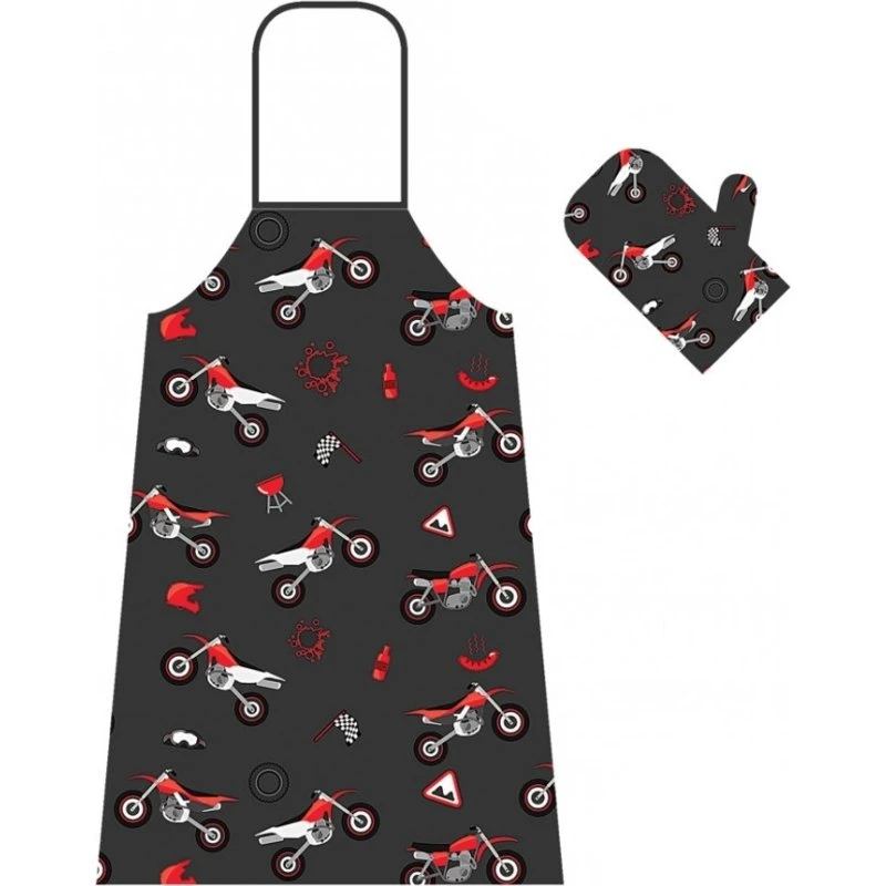 Booster MX Schürze & Ofenhandschuh Set schwarz rot
