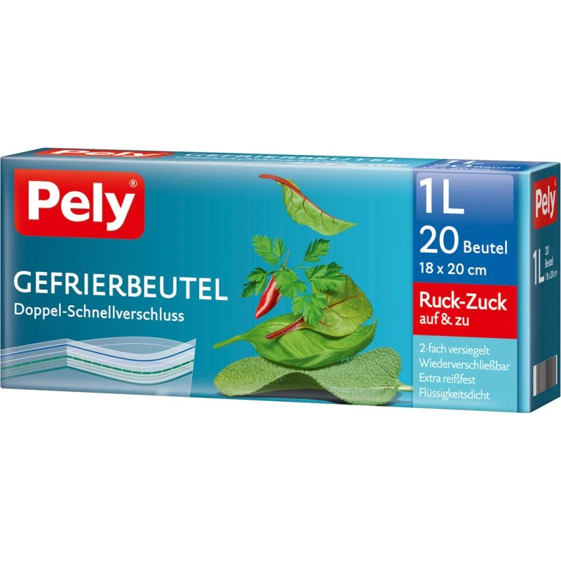 Pely Gefrierbeutel Doppel Schnellverschluss 1 Liter 20 Beutel