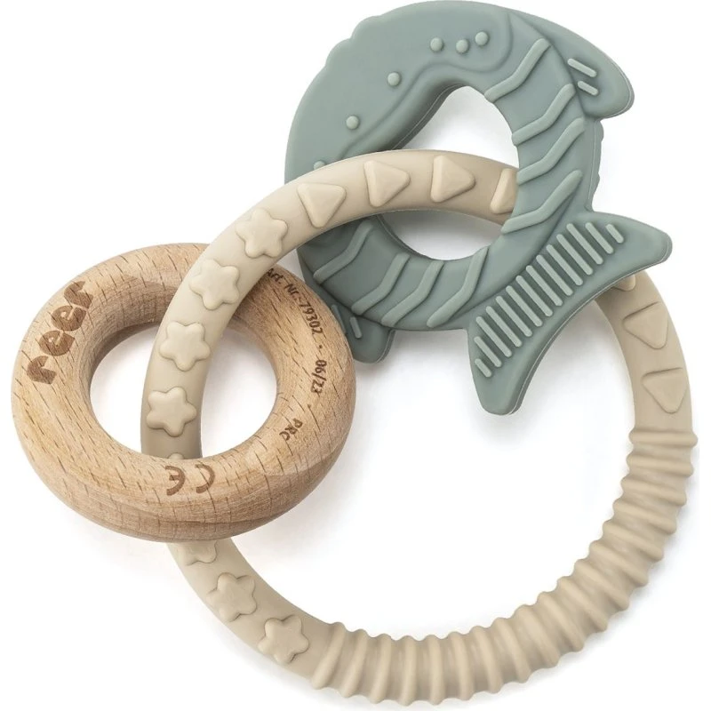 BiteDuo Silikon-Holz-Beißring Beige Grün