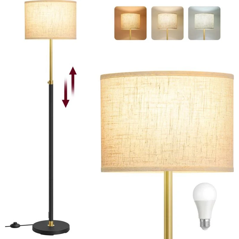 VASAGLE Höhenverstellbare Stehleuchte Gold-Schwarz 140-170 cm
