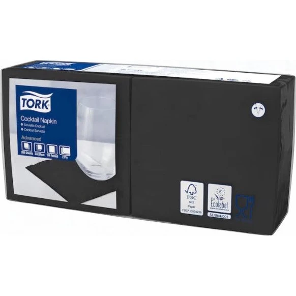 Tork Cocktailservietten Schwarz 24x24 cm 2-lagig