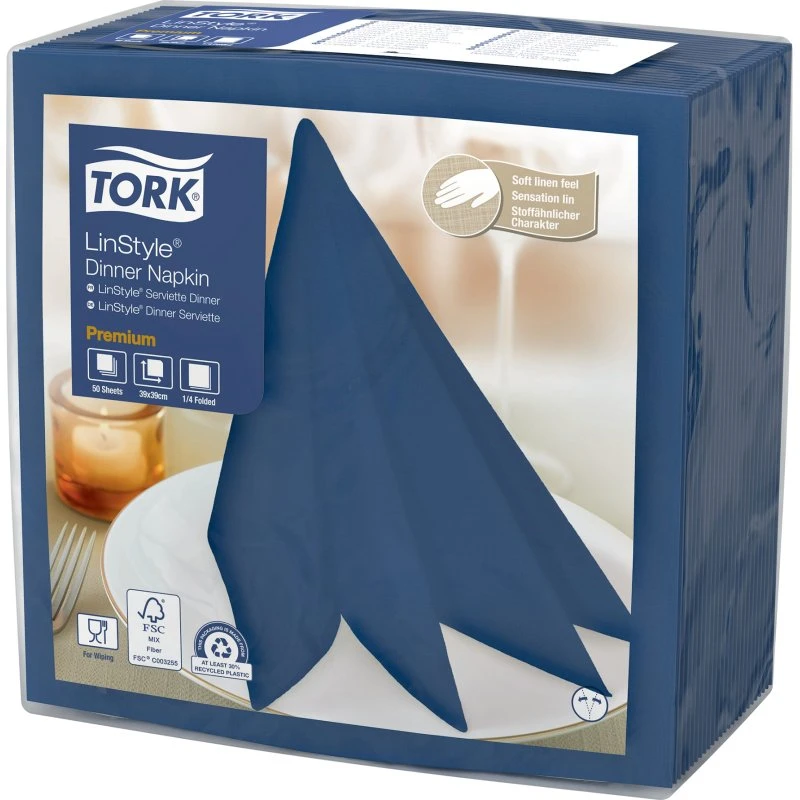 Tork Premium LinStyle Dinnerserviette 1/4-Falz, 19,5 x 19,5 cm, Mitternachtsblau
