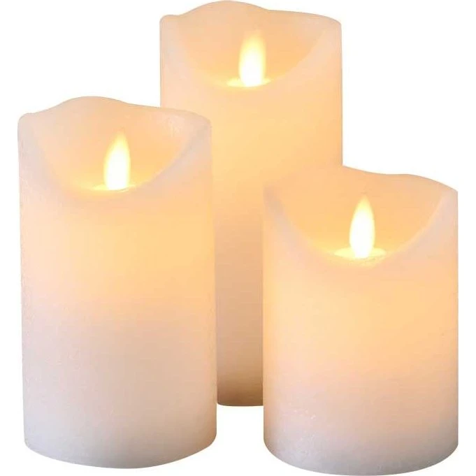 SIRIUS® Sara LED-Echtwachskerze wiederaufladbar 3er Set Ø7,5 cm weiß