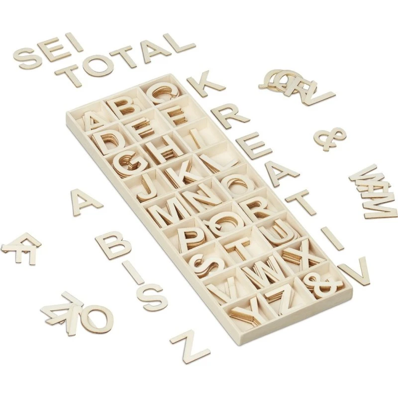 Holzbuchstaben Set 162 tlg. – Naturholz, Sortierkasten
