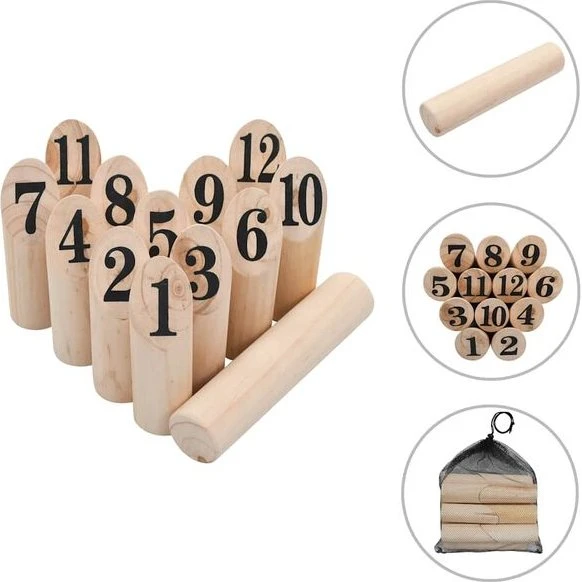 vidaXL Kubb Spielset Holz, 12 Kubbs + Wurfstab