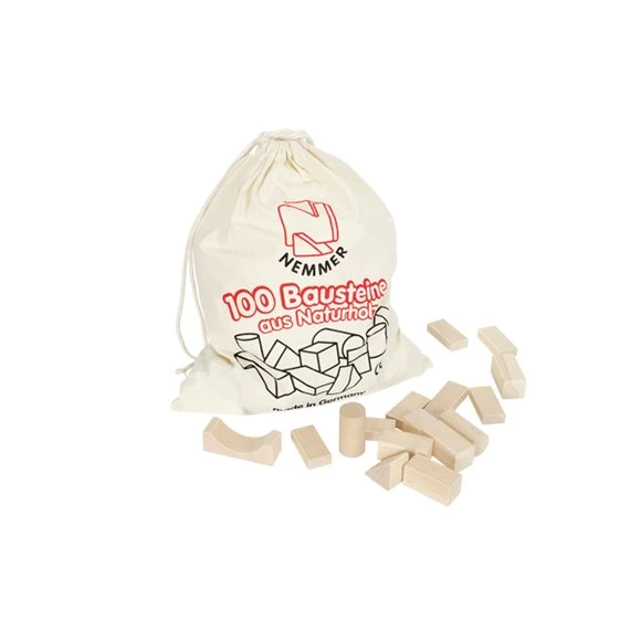 NEMMER Bausteinsack 100 Holzbausteine natur